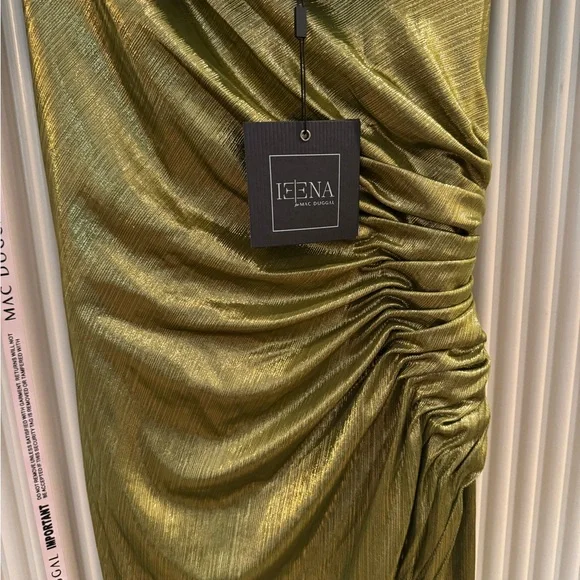 Mac Duggal One Shoulder Shimmering Olive Dress - Picture 4 of 9